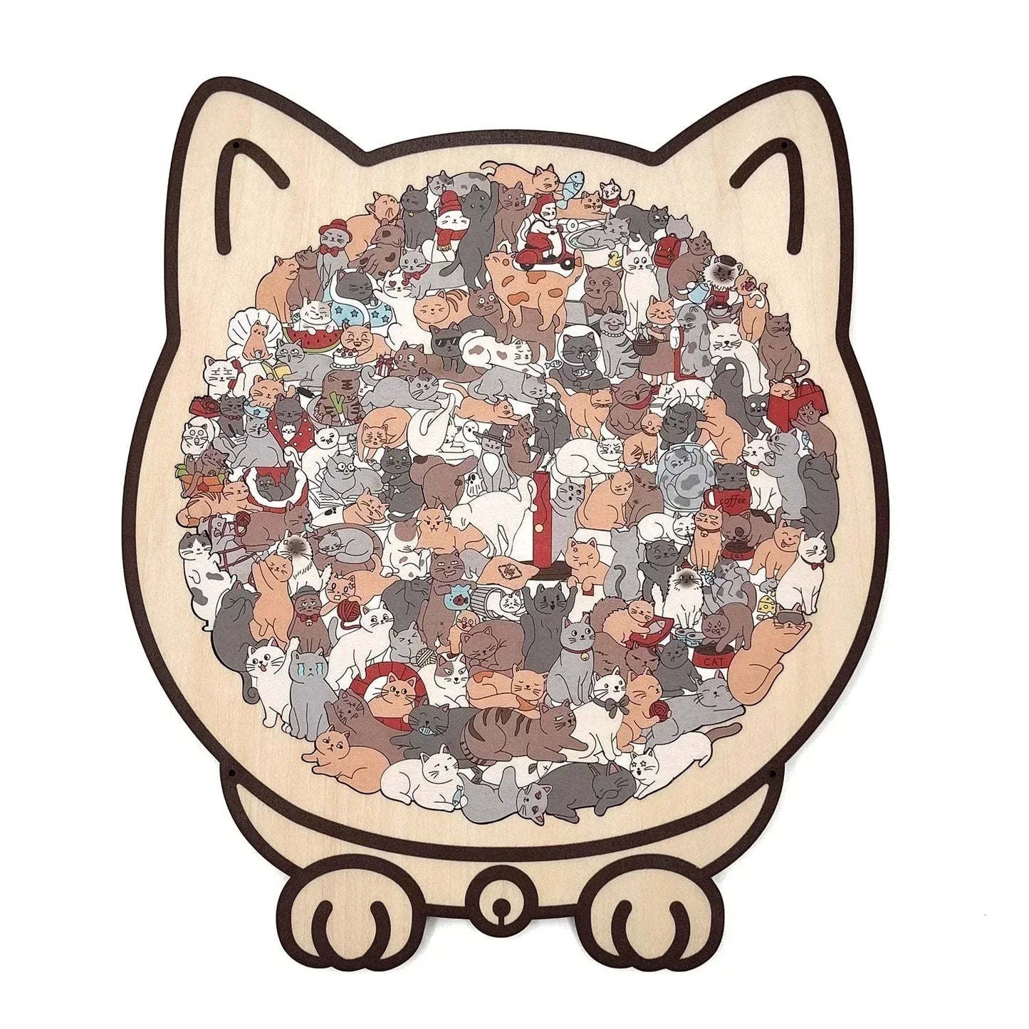 135-Piece Morandi-Colored Cat Shaped Wooden Jigsaw Puzzle