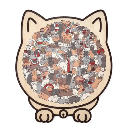 135-Piece Morandi-Colored Cat Shaped Wooden Jigsaw Puzzle