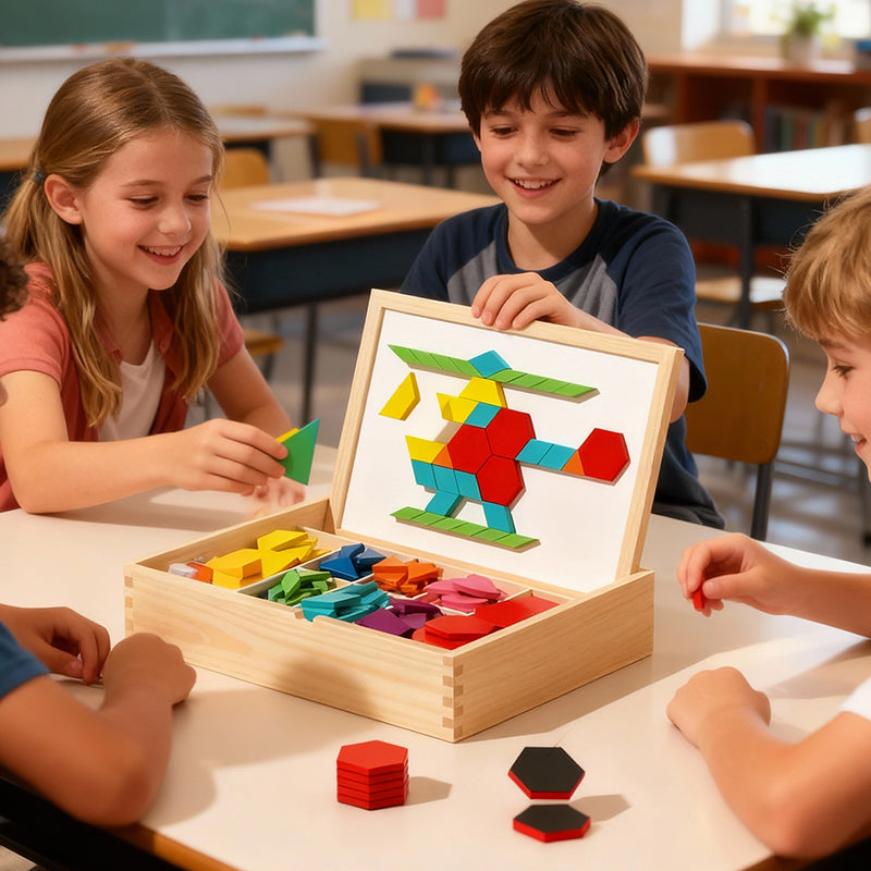 Wooden Magnetic Pattern Block Puzzle Set