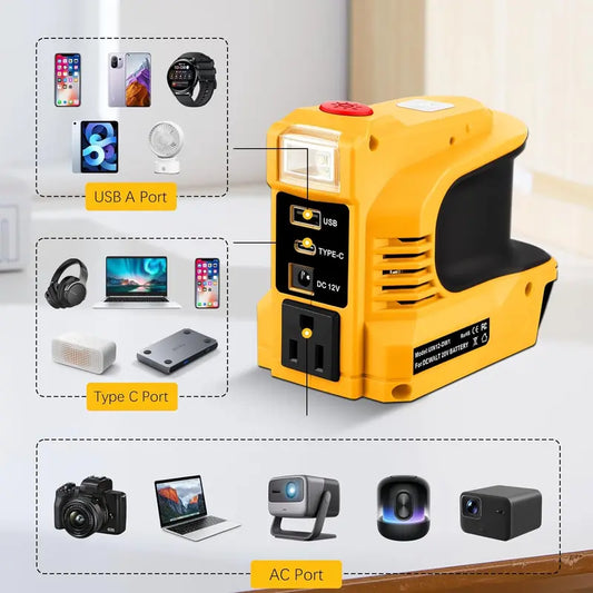 Compact DC to AC Inverter with LED Light and Multiple Outputs
