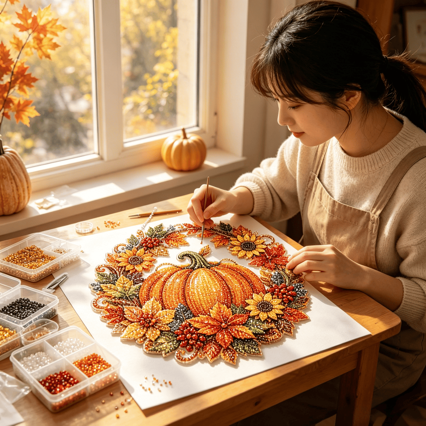 Fall Pumpkin Diamond Painting Wreath Hanging Ornament DIY Kit