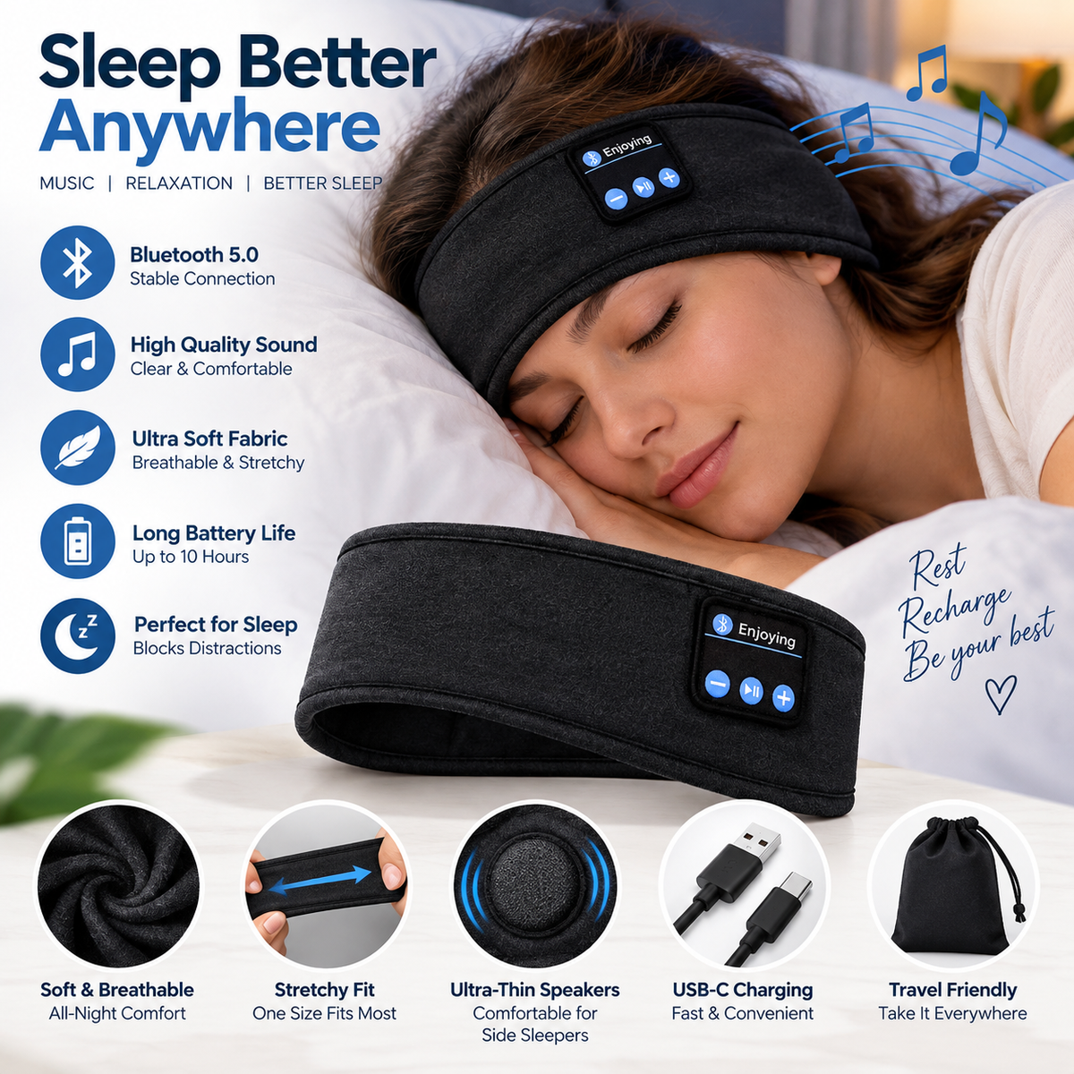 Bluetooth Sleep Headband Headphones