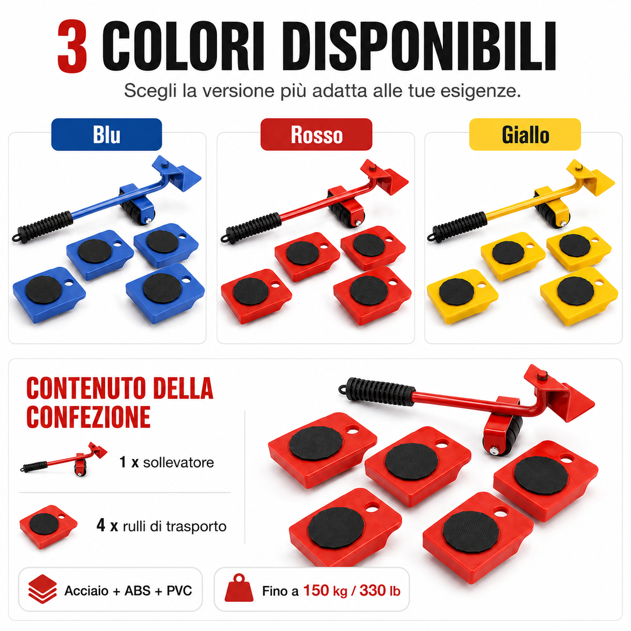 Wheeled Furniture Mover Set with Lifting Tool and 4 Rollers