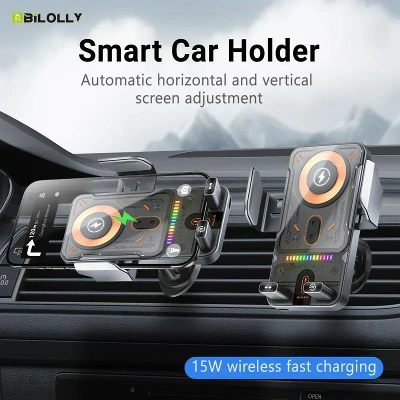 2-in-1 Car Phone Holder Wireless Charger 15W Fast Charging Automatic Clamping
