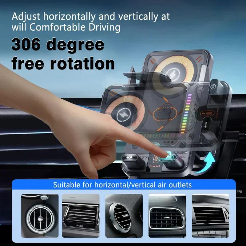 2-in-1 Car Phone Holder Wireless Charger 15W Fast Charging Automatic Clamping