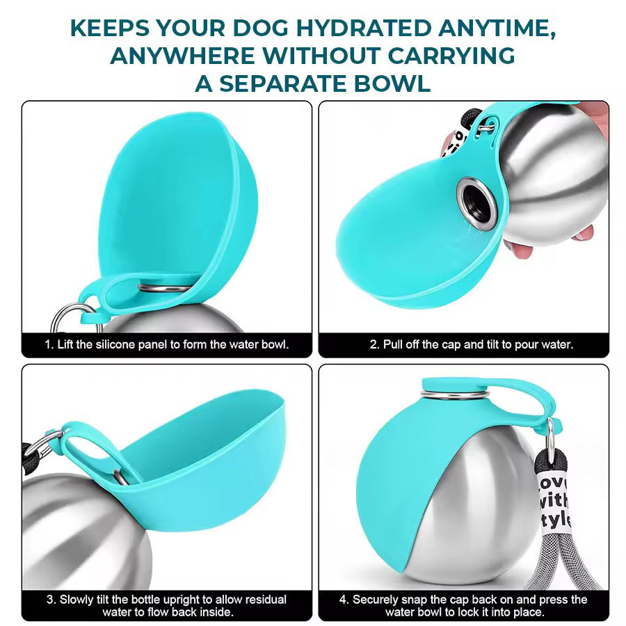 2-in-1 Portable Dog Water Bottle with Foldable Silicone Bowl
