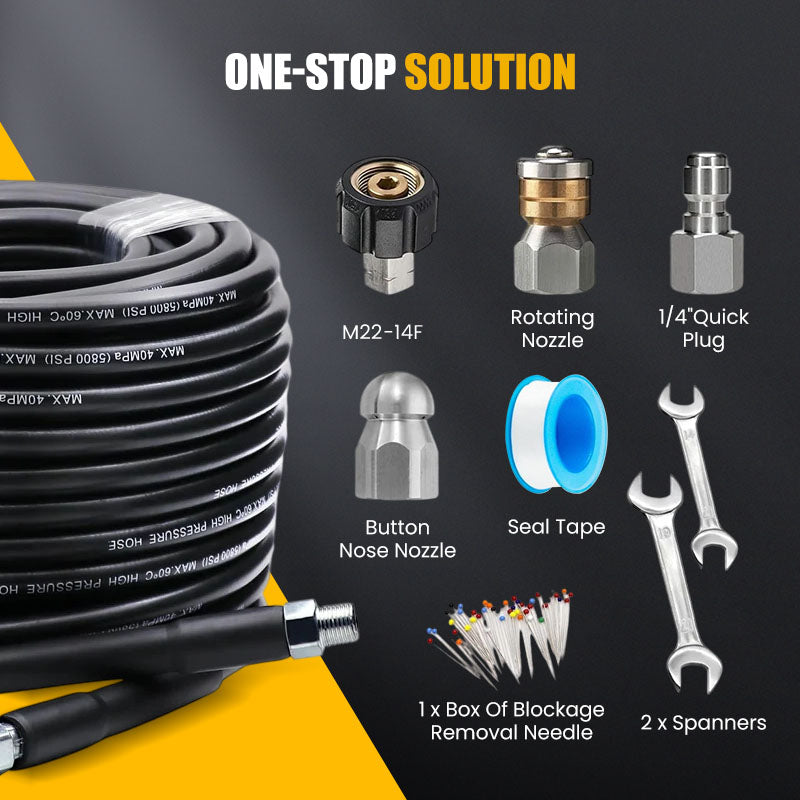 400 Bar Sewer Drain Cleaning Kit Rotating Nozzle Reinforced Hose