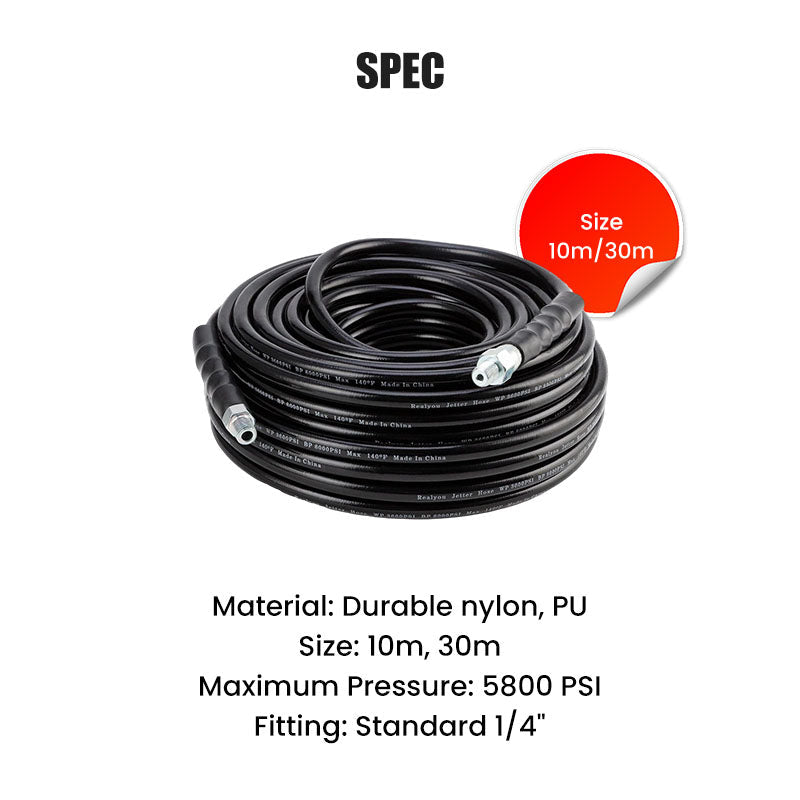 400 Bar Sewer Drain Cleaning Kit Rotating Nozzle Reinforced Hose
