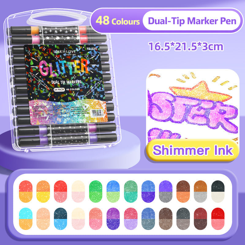 Dual-Tip Glitter Marker Pen Set