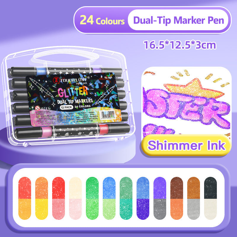 Dual-Tip Glitter Marker Pen Set