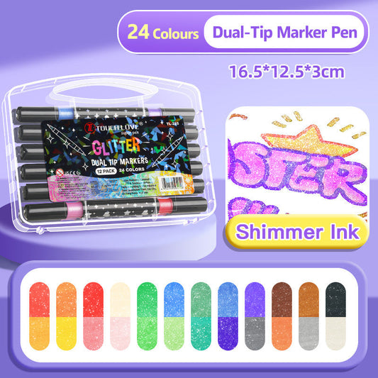 Dual-Tip Glitter Marker Pen Set