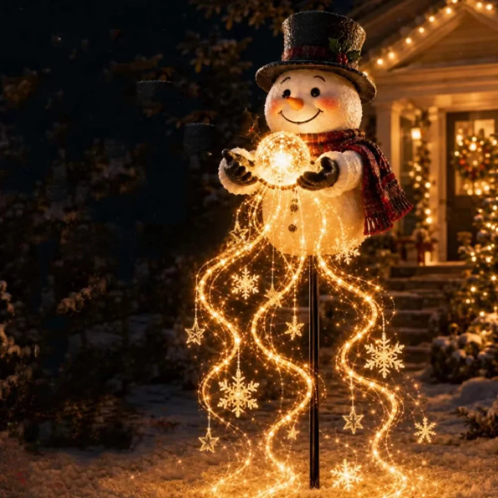 Solar Snowman Fountain Light
