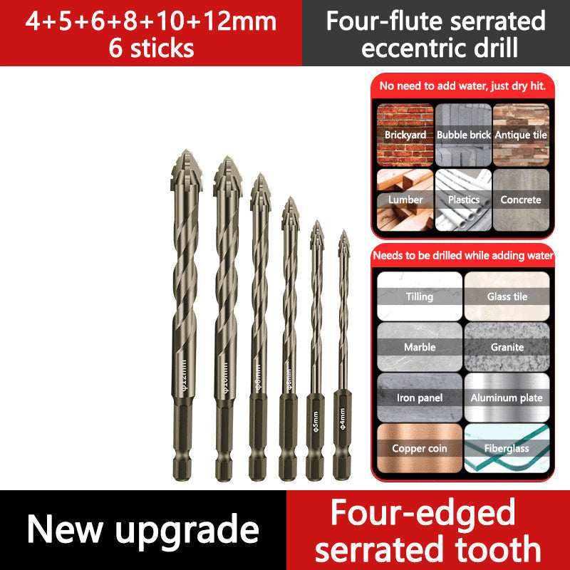 4-Flute Serrated Eccentric Drill Bit Set
