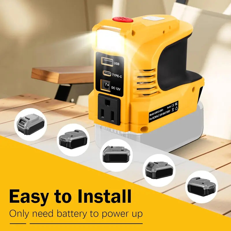 Compact DC to AC Inverter with LED Light and Multiple Outputs