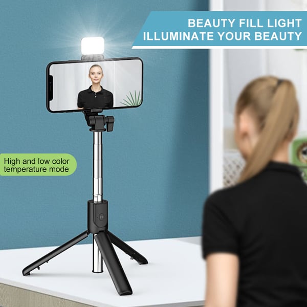 6-in-1 Wireless Bluetooth Selfie Stick with Tripod and LED Fill Light