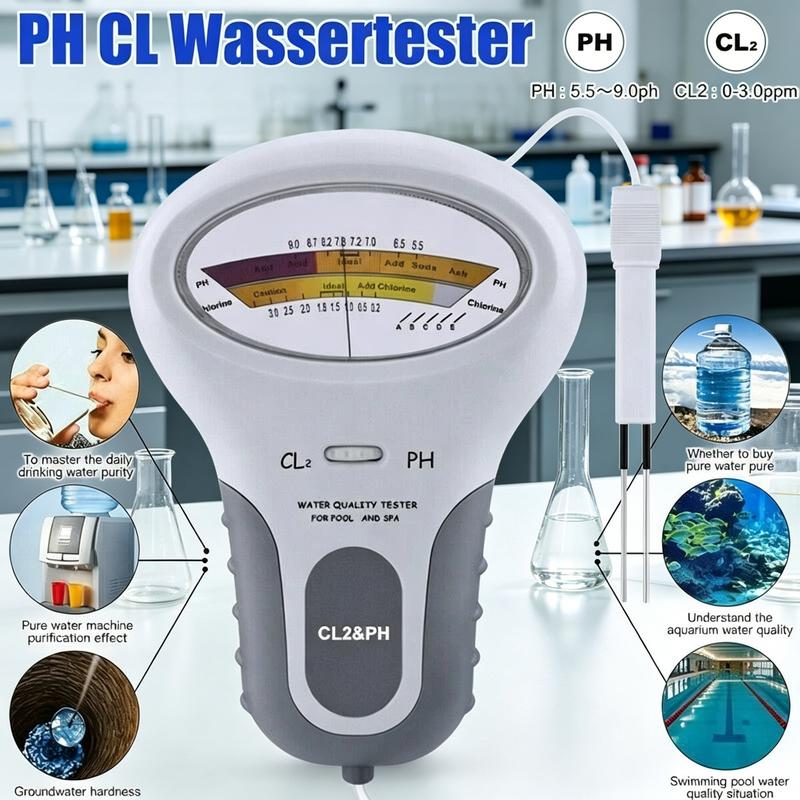 White Electronic pH and Chlorine Pool Water Tester