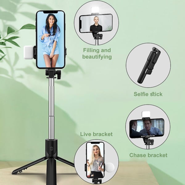 6-in-1 Wireless Bluetooth Selfie Stick with Tripod and LED Fill Light