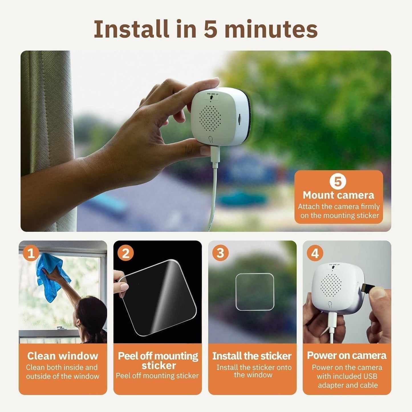 Magnetic Window Security Camera with Colour Night Vision and Smart Alerts