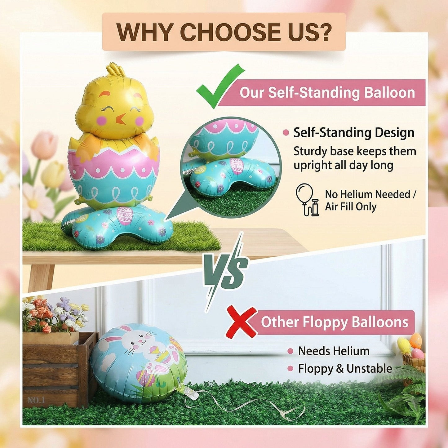 Giant 3D Standing Bunny Balloon Self-Supporting Easter Decoration