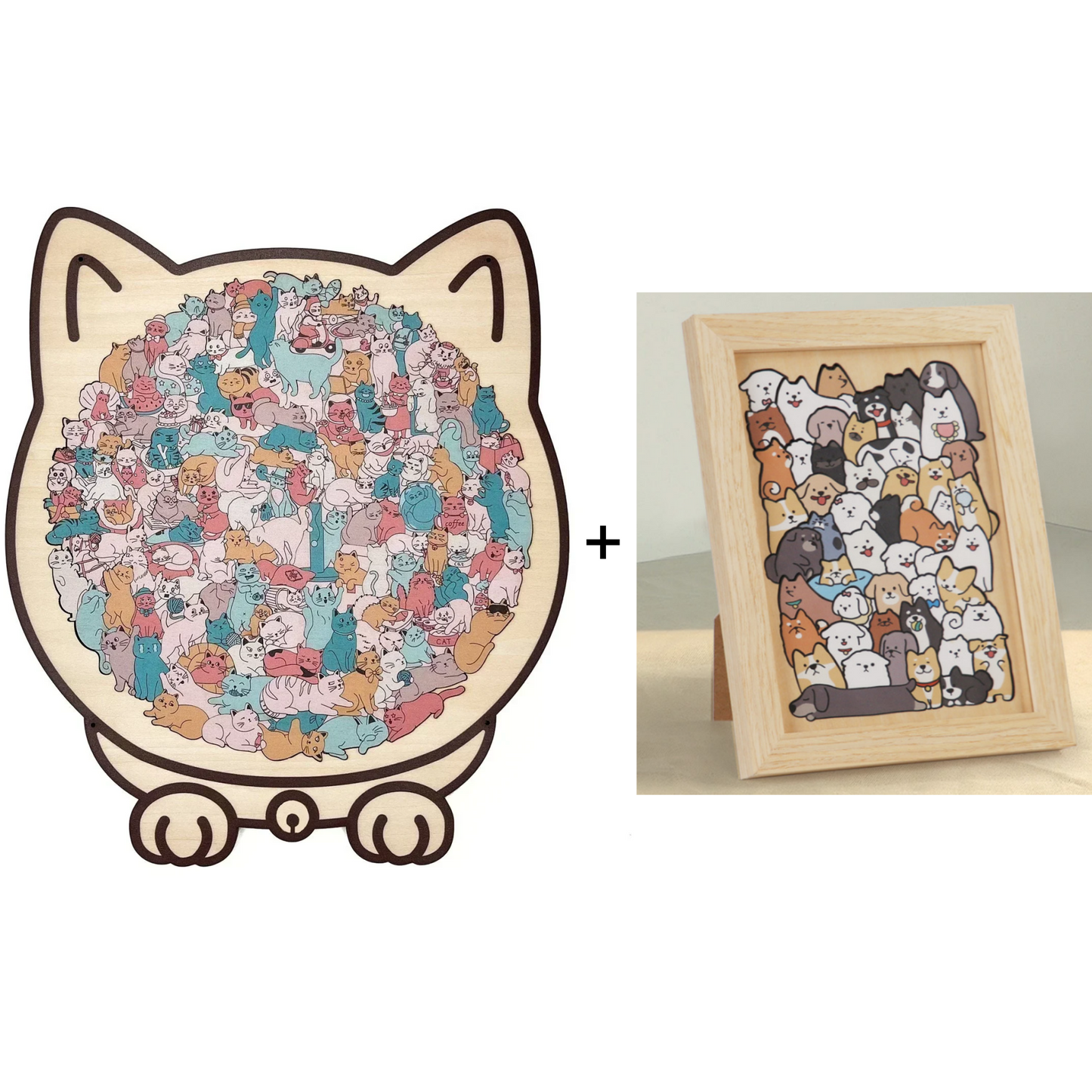 135-Piece Morandi-Colored Cat Shaped Wooden Jigsaw Puzzle