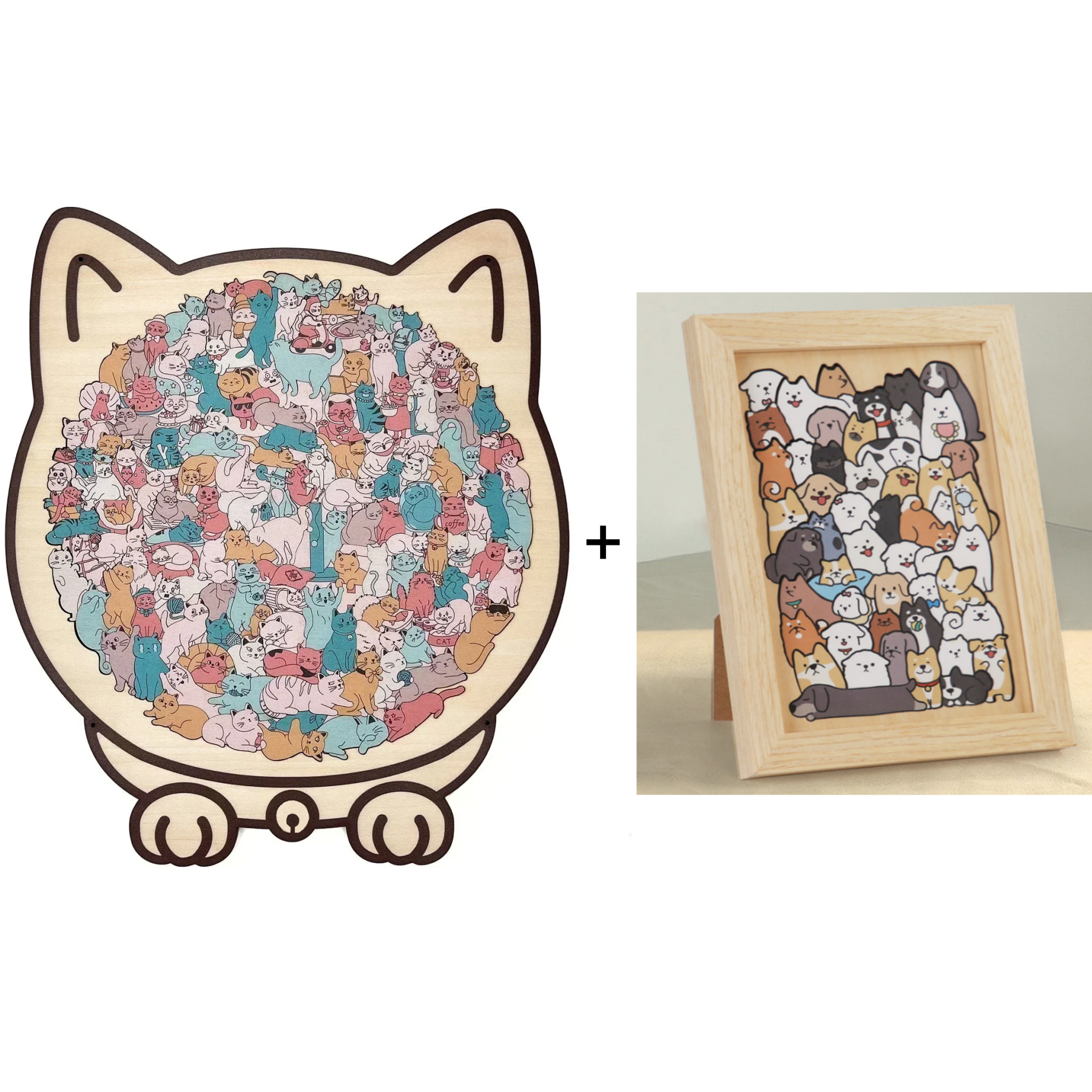 135-Piece Morandi-Colored Cat Shaped Wooden Jigsaw Puzzle