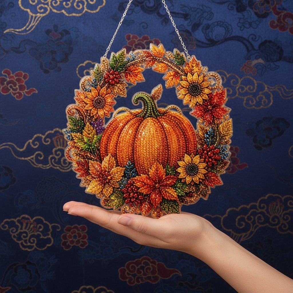 Fall Pumpkin Diamond Painting Wreath Hanging Ornament DIY Kit