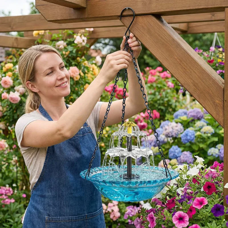 Vintage-Style Hanging Bird Feeder with Bath