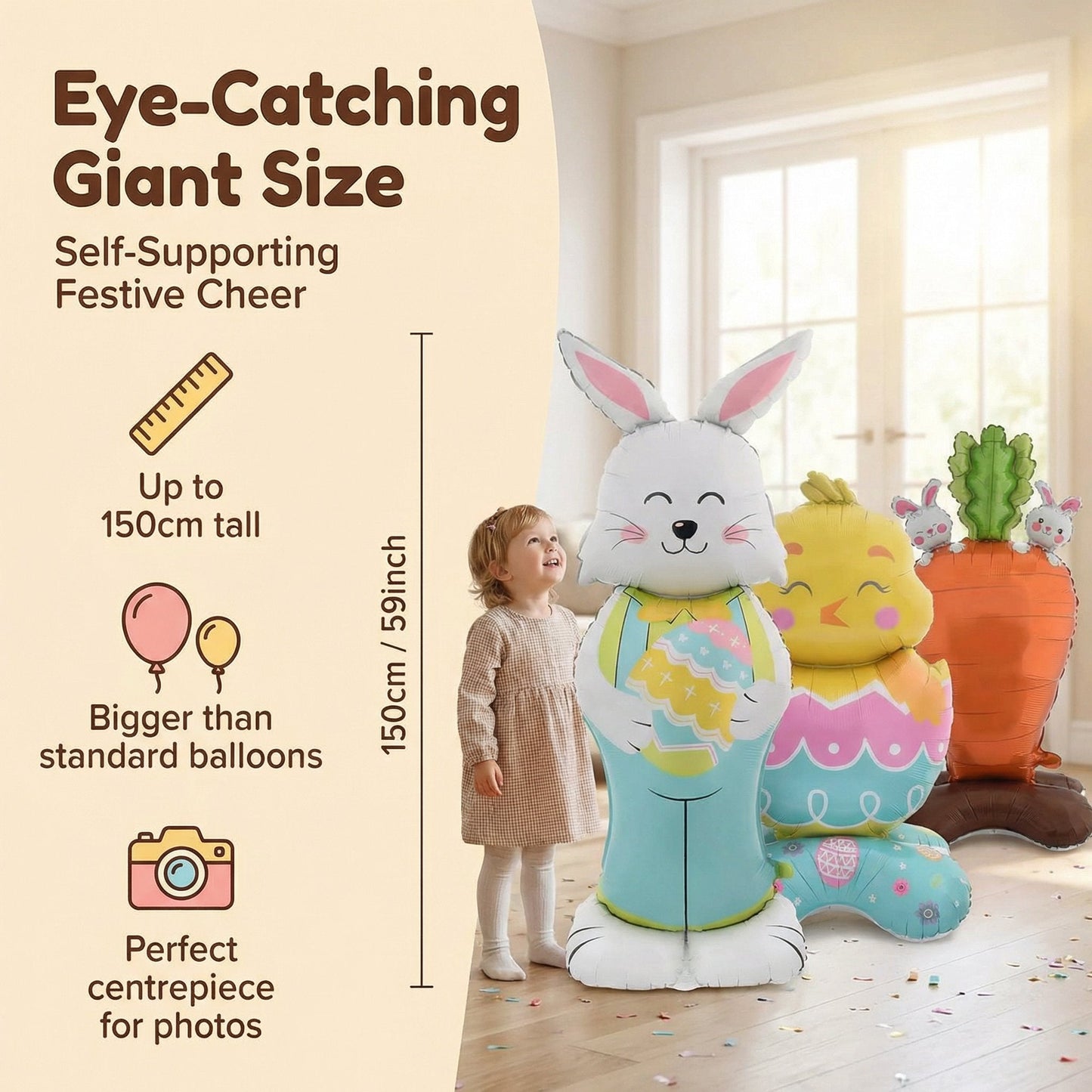 Giant 3D Standing Bunny Balloon Self-Supporting Easter Decoration
