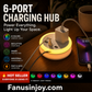 Portable 6-Port Charging Station with 8-Color Night Light