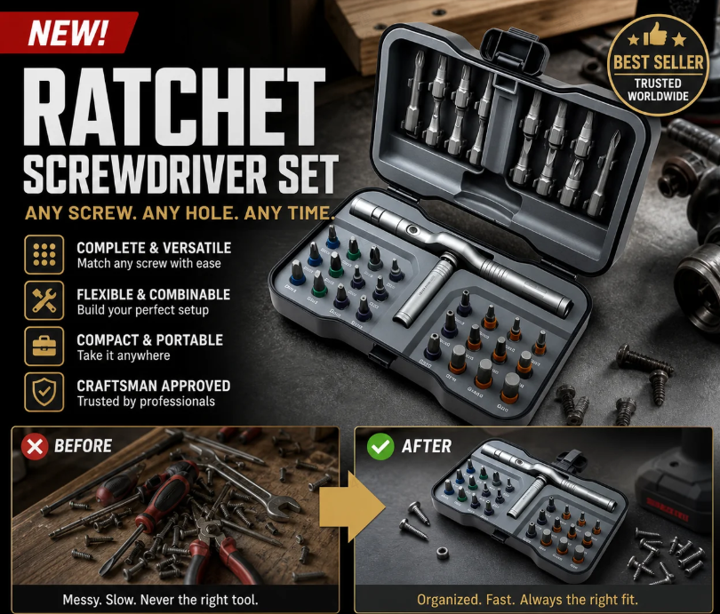 24-in-1 Magnetic Ratcheting Screwdriver Set with T-Bar Handle