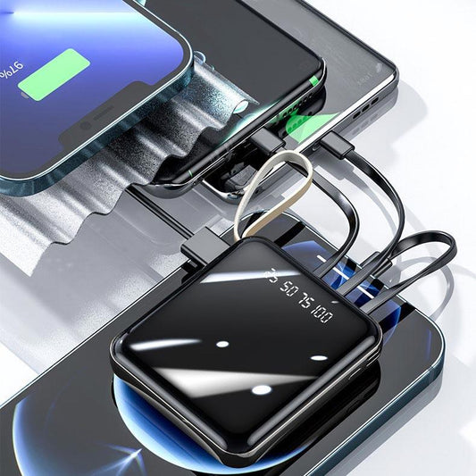 20000mAh Mini Power Bank with Built-in Cables and LED Light