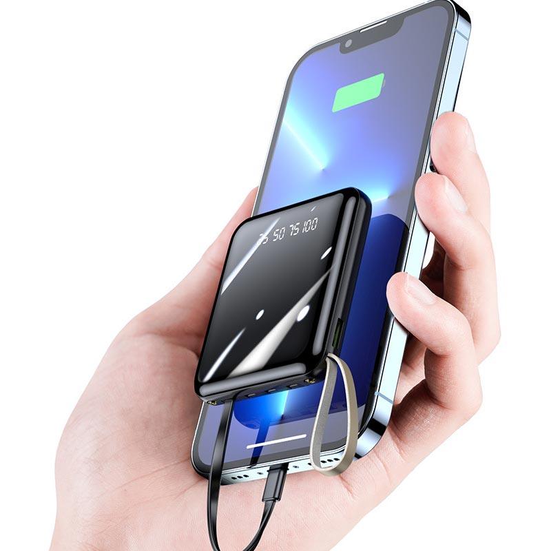20000mAh Mini Power Bank with Built-in Cables and LED Light
