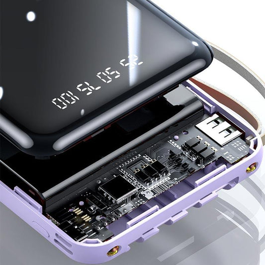 20000mAh Mini Power Bank with Built-in Cables and LED Light
