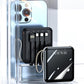 20000mAh Mini Power Bank with Built-in Cables and LED Light