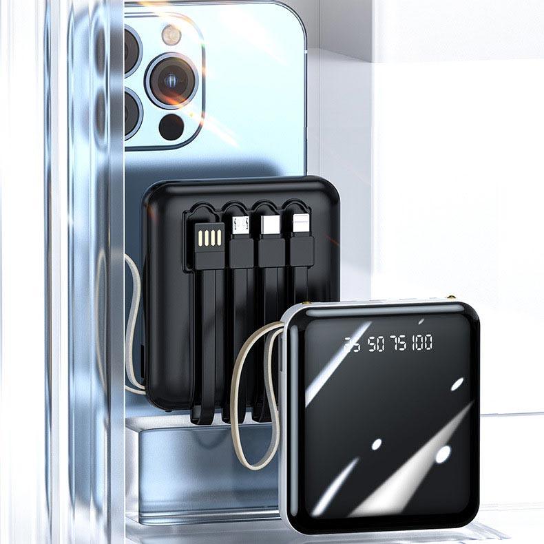 20000mAh Mini Power Bank with Built-in Cables and LED Light