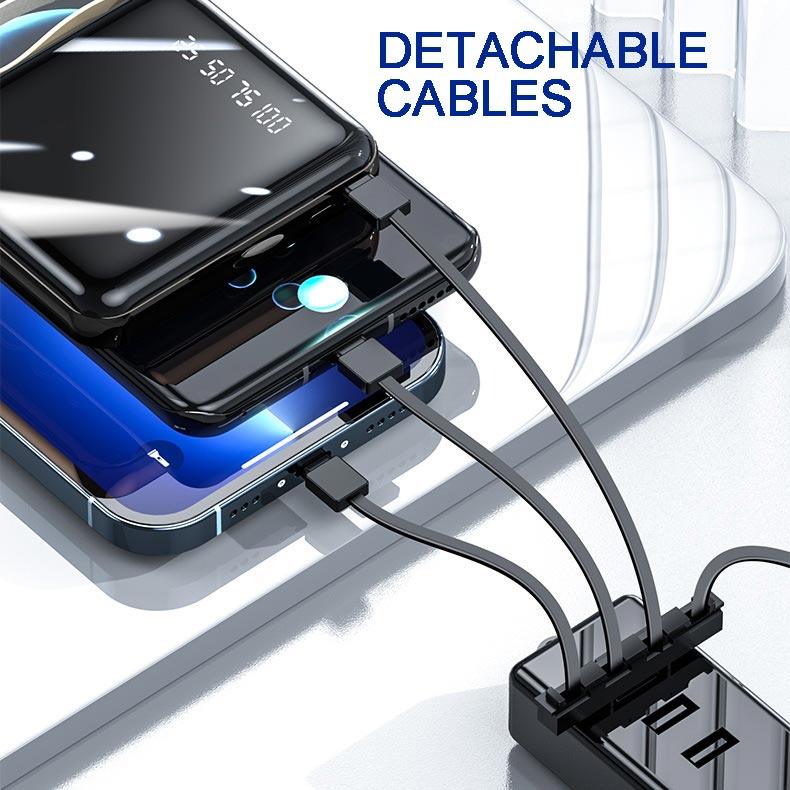 20000mAh Mini Power Bank with Built-in Cables and LED Light