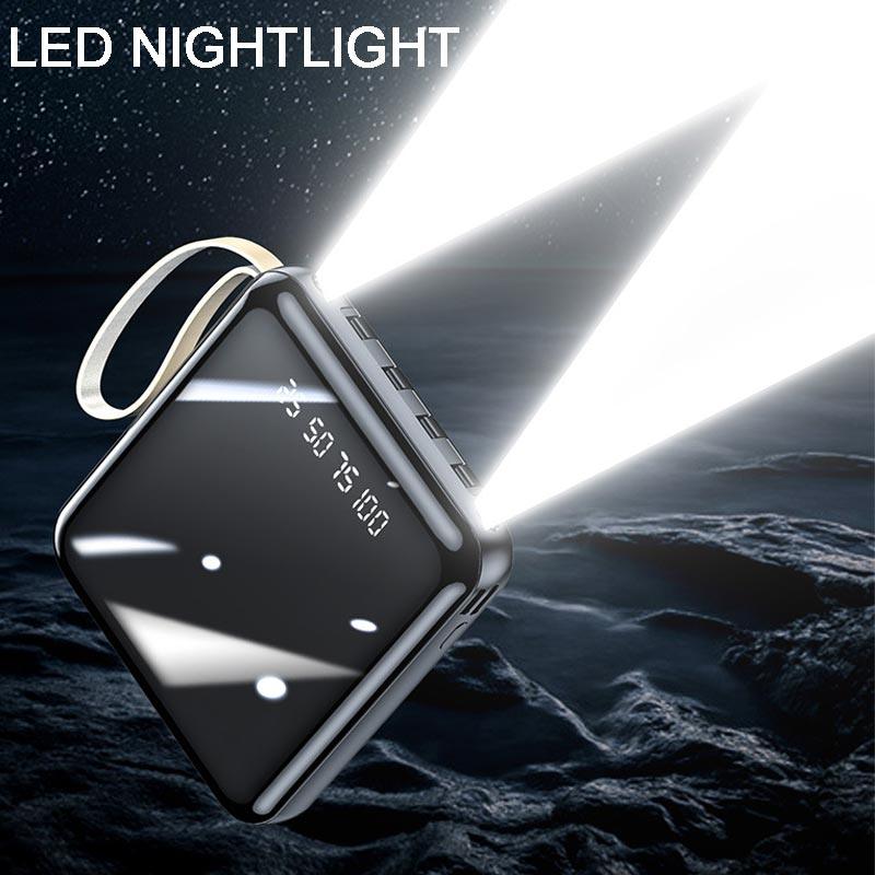 20000mAh Mini Power Bank with Built-in Cables and LED Light
