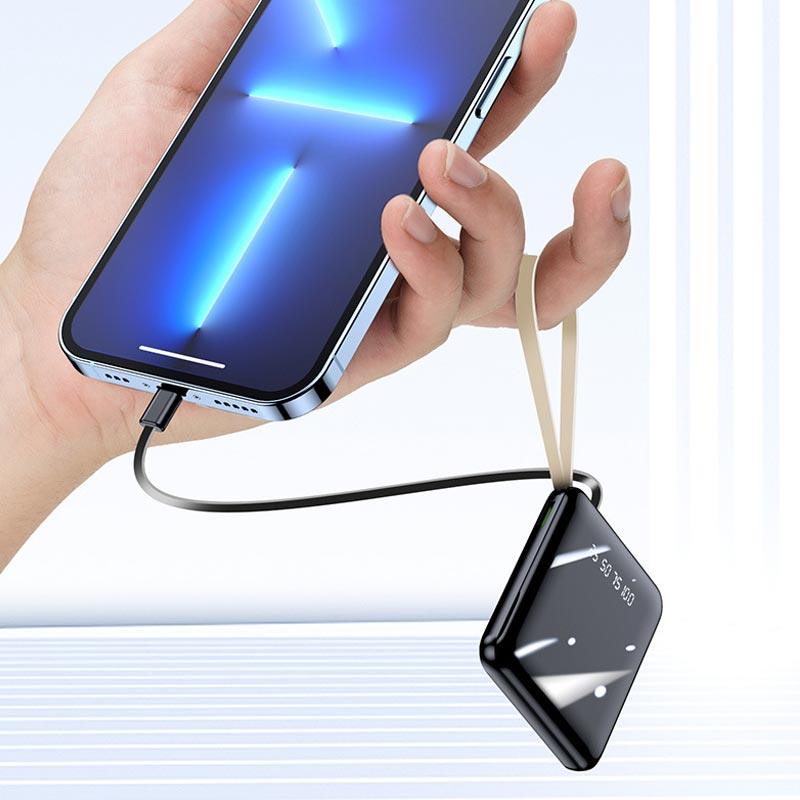 20000mAh Mini Power Bank with Built-in Cables and LED Light