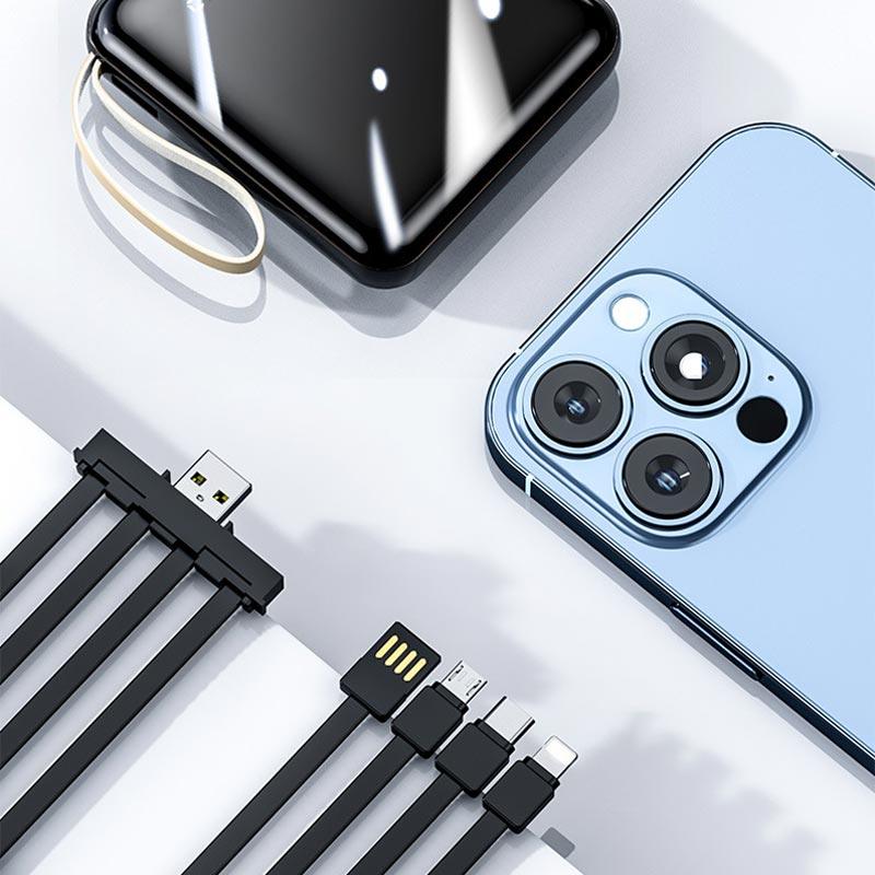20000mAh Mini Power Bank with Built-in Cables and LED Light