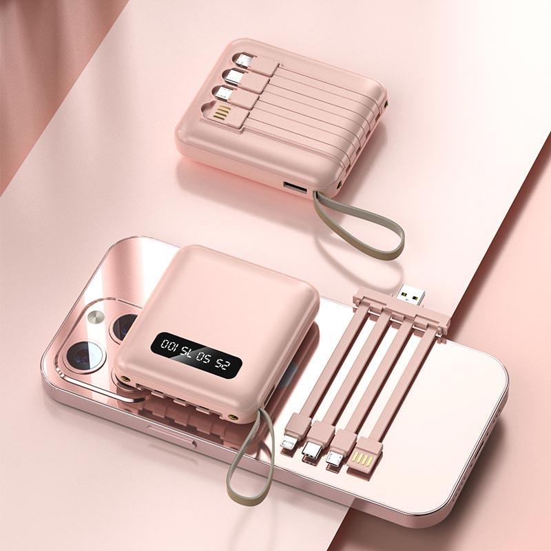 20000mAh Mini Power Bank with Built-in Cables and LED Light