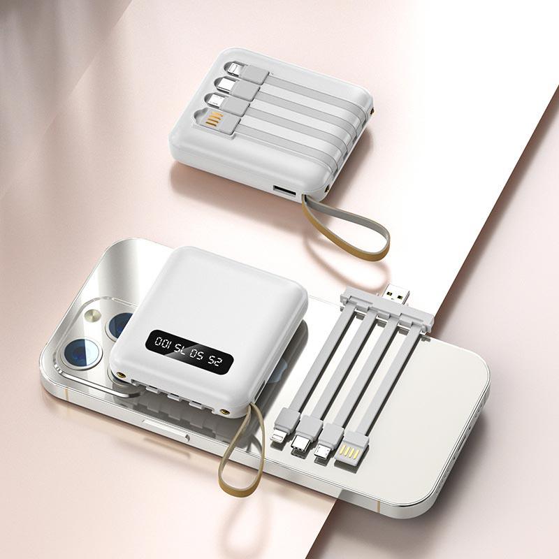 20000mAh Mini Power Bank with Built-in Cables and LED Light