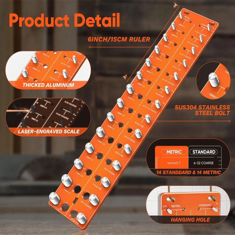 Nut and Bolt Thread Checker with 28 Measurement Sizes