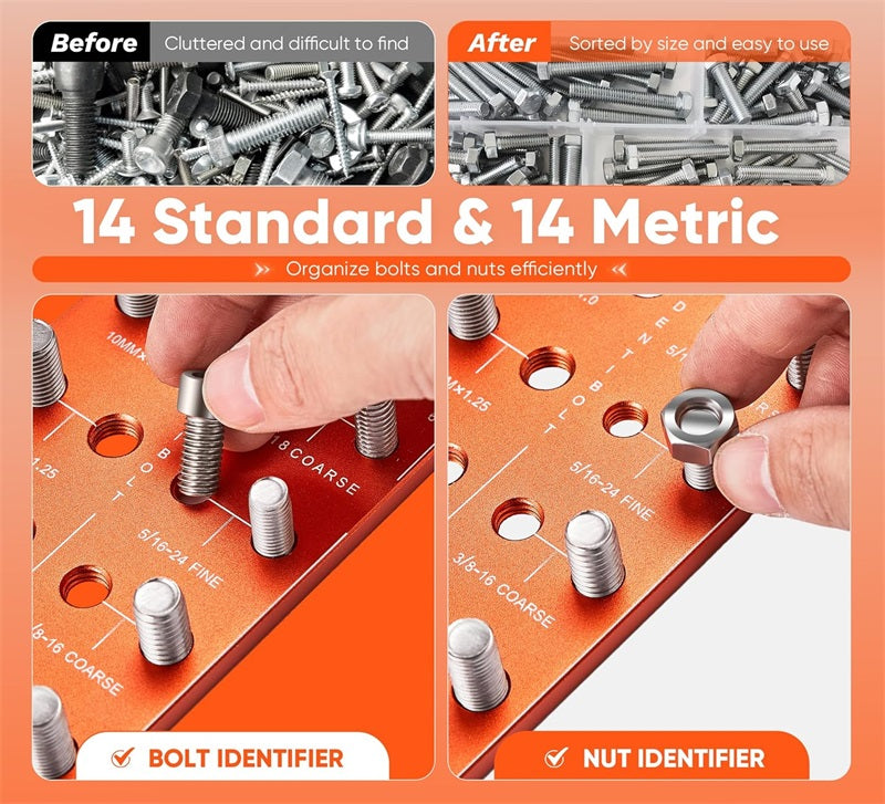Nut and Bolt Thread Checker with 28 Measurement Sizes