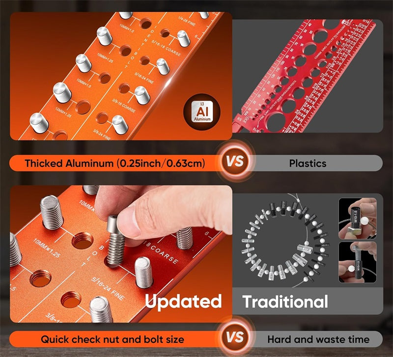 Nut and Bolt Thread Checker with 28 Measurement Sizes