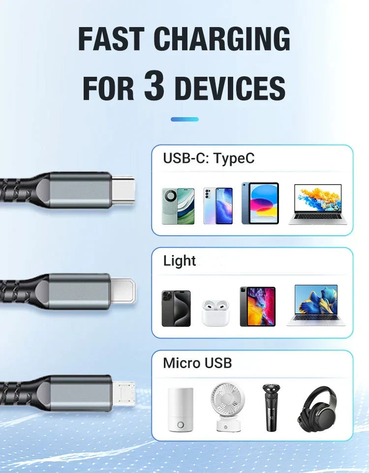 Transparent Luminous 3-in-1 Super Fast Charging Cable