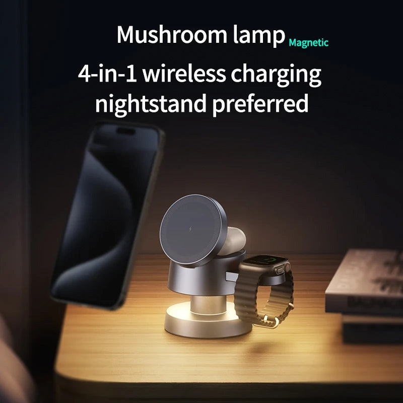 Mushroom Lamp Wireless Charging Station with Dual-Mode Night Light
