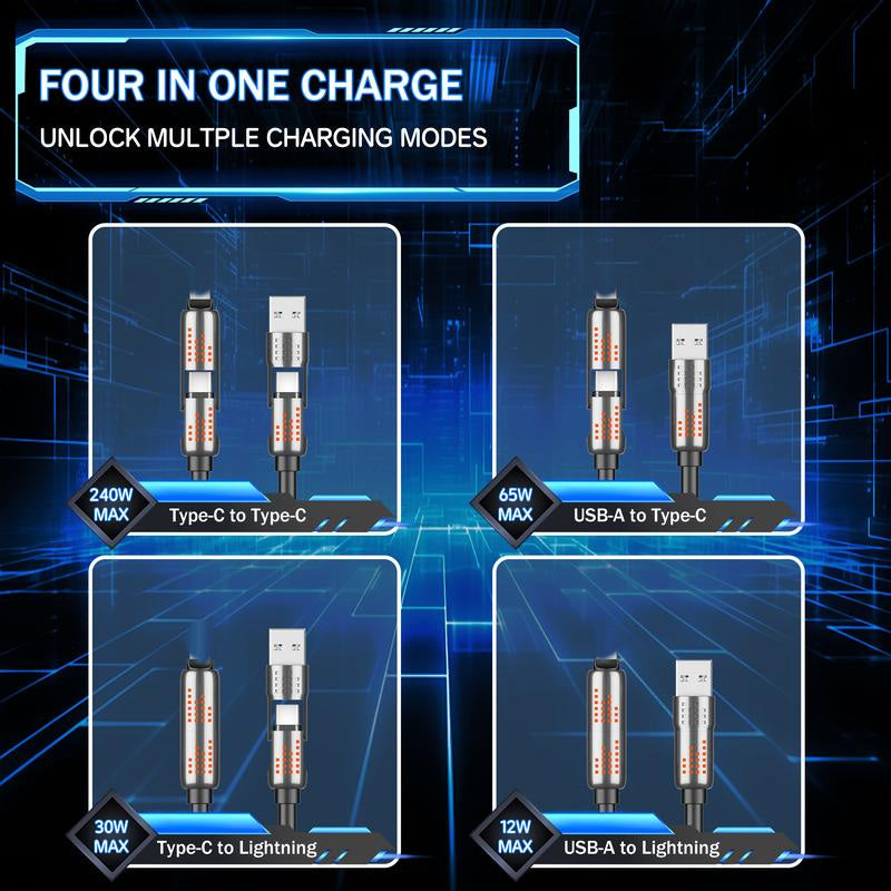4-in-1 Fast Charging Data Cable with Breathing Light
