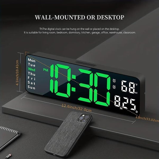 16-Inch Large Digital Clock with Temperature, Date, Auto DST, Night Light, and Auto Brightness Dimmer