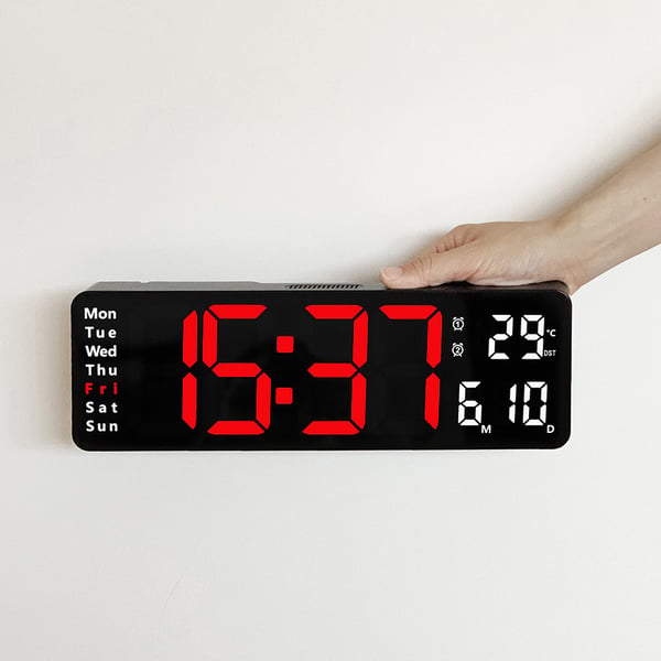 16-Inch Large Digital Clock with Temperature, Date, Auto DST, Night Light, and Auto Brightness Dimmer