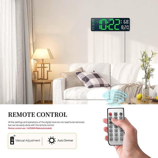 16-Inch Large Digital Clock with Temperature, Date, Auto DST, Night Light, and Auto Brightness Dimmer